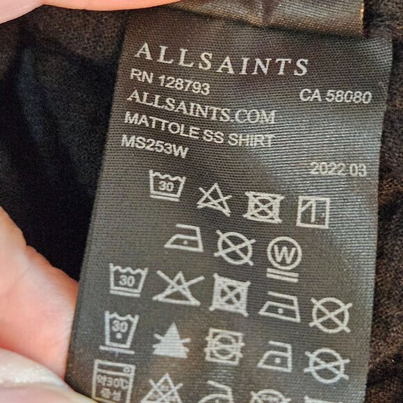 Allsaints Mens Black Mattole Ramskull Camp Shirt XL Relaxed Fit Short Sleeve - Picture 10 of 12